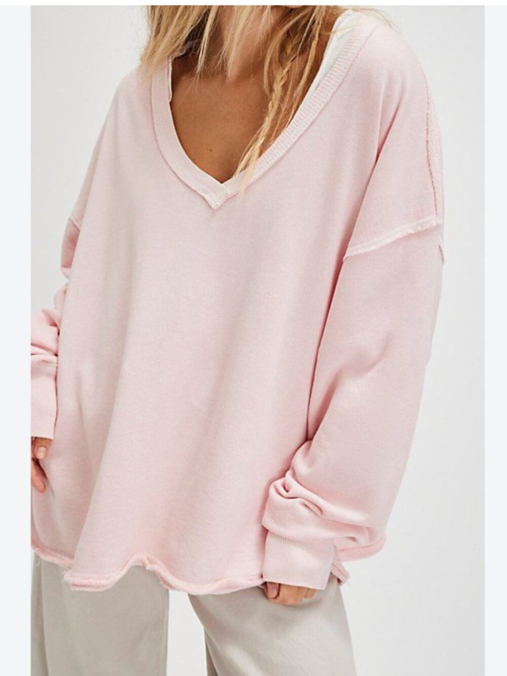 Free People Pink Oversized V-Neck